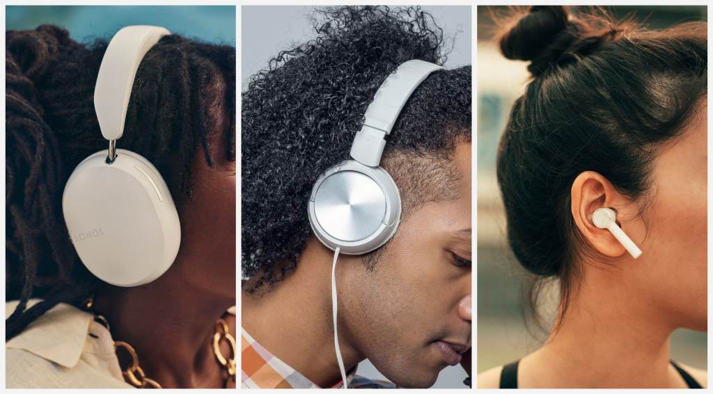Close-up of memory foam ear cups on over-ear headphones.