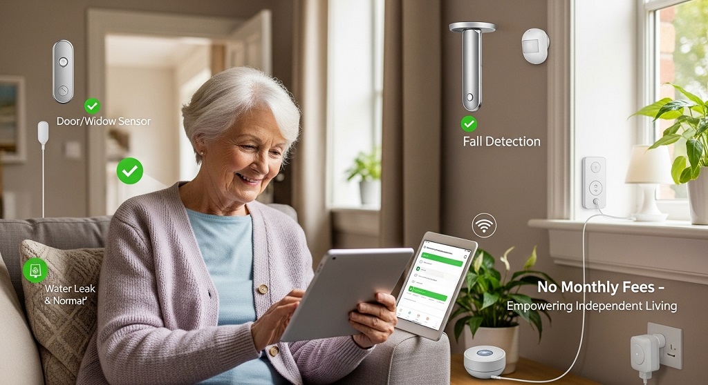 Smart home motion sensor installed in hallway for elderly safety monitoring