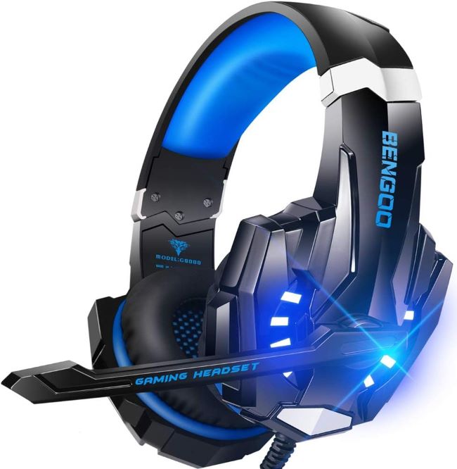 BENGOO G9000 stereo gaming headset with soft memory earmuffs, LED lights, mic, and surround sound for console gaming