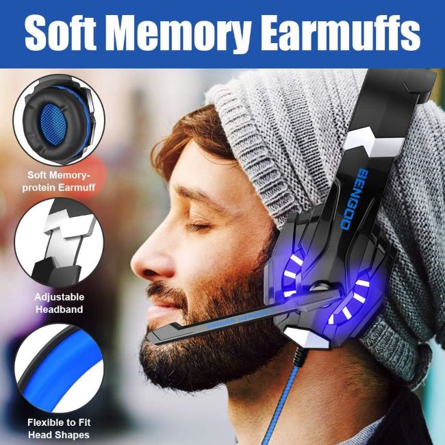BENGOO G9000 stereo gaming headset with noise cancelling mic and LED lights for PS4, Xbox, and PC gaming