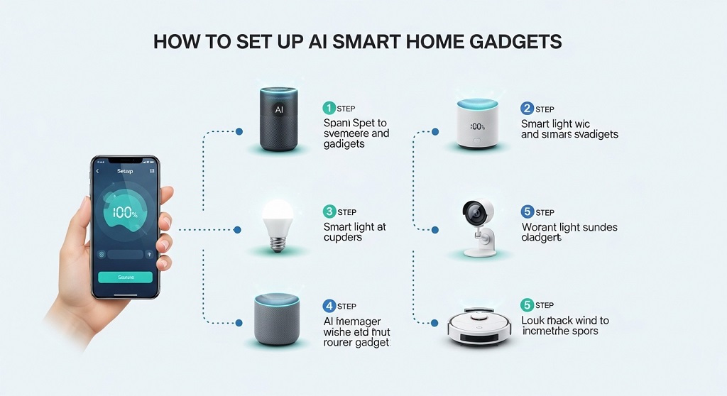 AI smart home devices connected through mobile automation dashboard