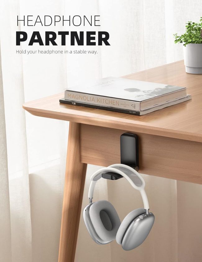 Lamicall adhesive headphone hanger with under desk mount for headset storage and clutter-free workspace