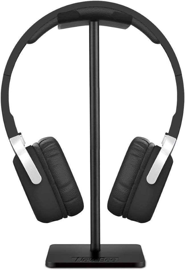 New bee headphone stand with aluminum support bar and solid base for all headphone sizes on desk