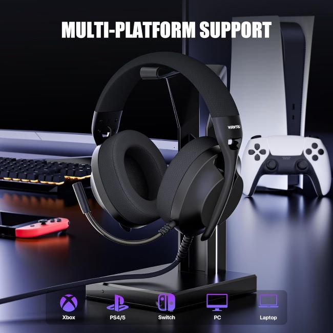 WIRWTRU S30 lightweight wired gaming headset with soft earmuffs and noise cancelling mic for long gaming sessions
