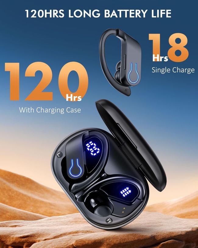 CoolJumper wireless Bluetooth earbuds with LED display charging case, long playtime, and sports-ready ergonomic design