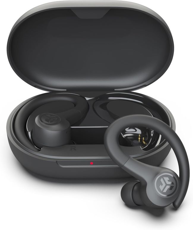 JLab Go Sport+ wireless workout earbuds with secure ear hooks and long battery life for fitness activities