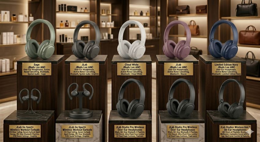 Affordable JLab over-ear headphones with premium sound and comfortable ear cushions in a modern New York (NY) setup