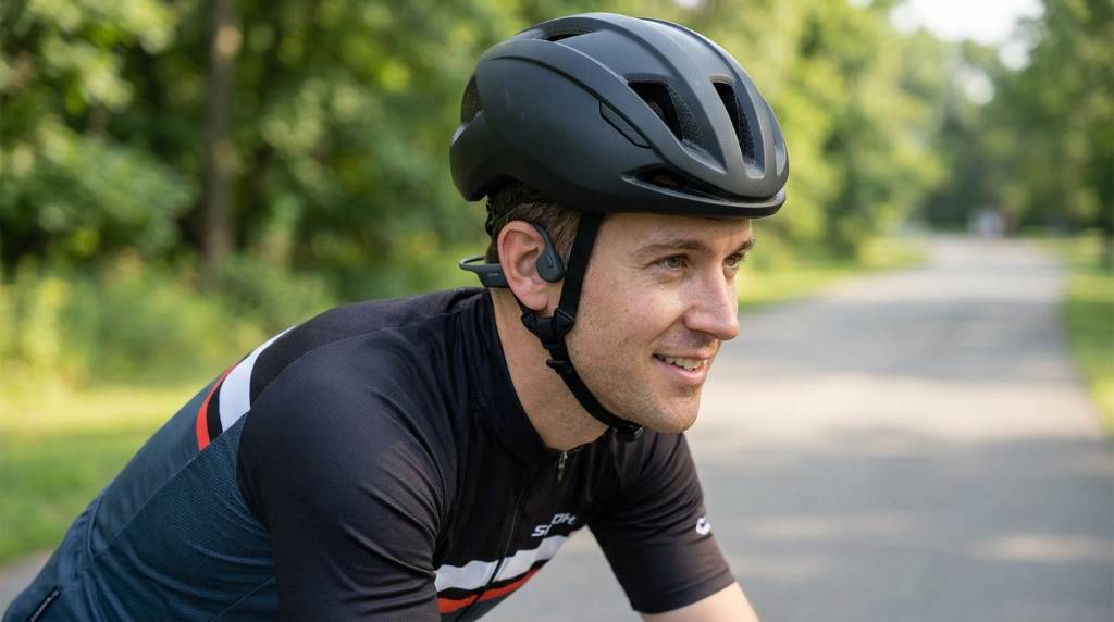 Cycling safety equipment including headphones and helmet