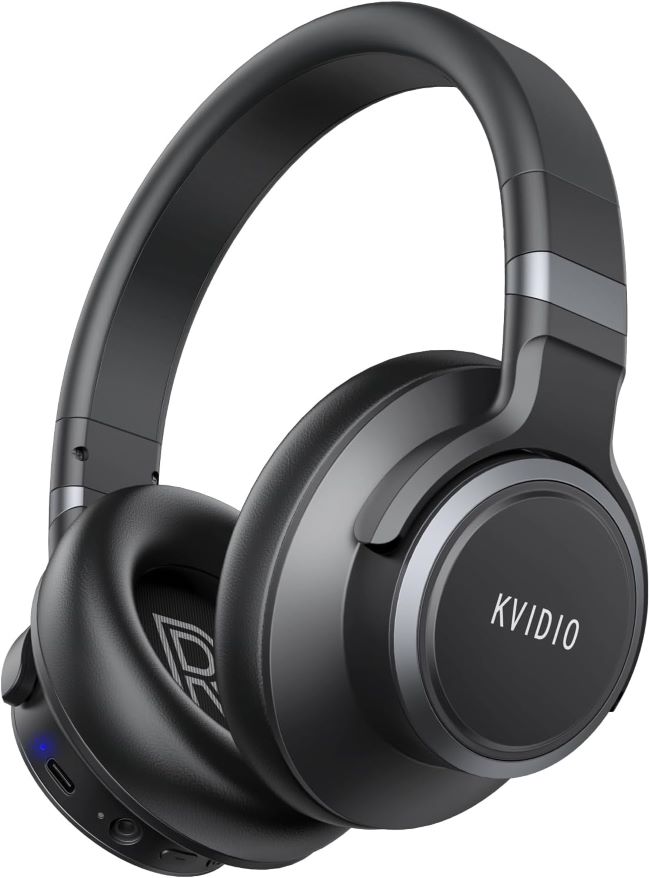 KVIDIO active noise cancelling over-ear headphones with 70-hour playtime, transparency mode, and Hi-Fi stereo audio
