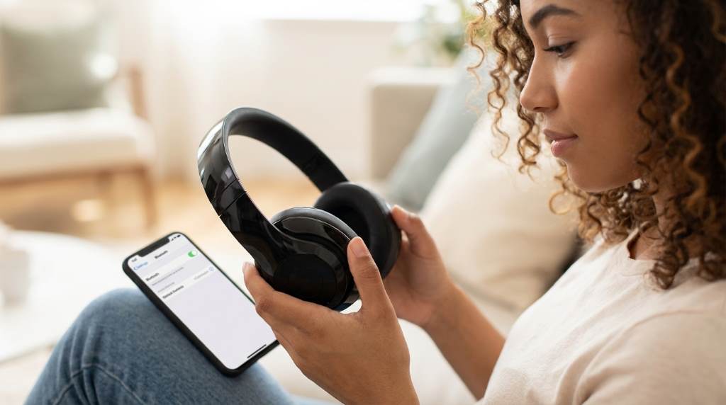 Person adjusting equalizer settings on wireless headphones