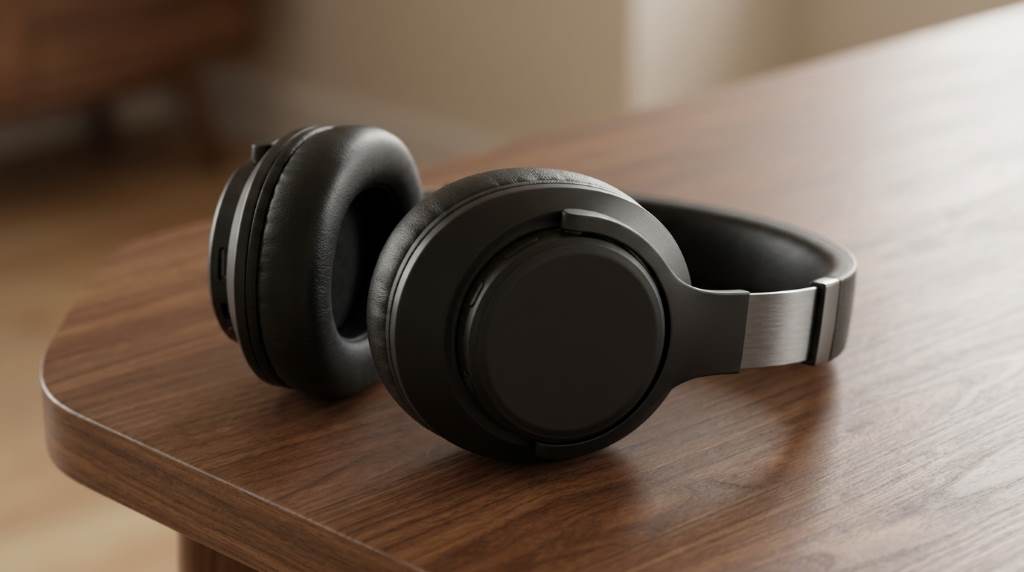 User enjoying music with noise cancelling wireless headphones