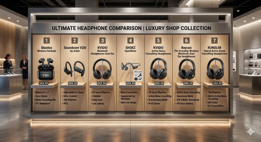 Comparison of top wireless headphones for Florida users, featuring comfort, sound quality, and active lifestyles