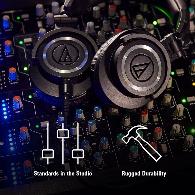 Audio-Technica ATH-M50X headphones with detachable cables and padded earcups