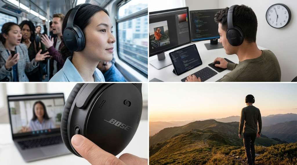 Bose QuietComfort Headphones folded inside a travel case