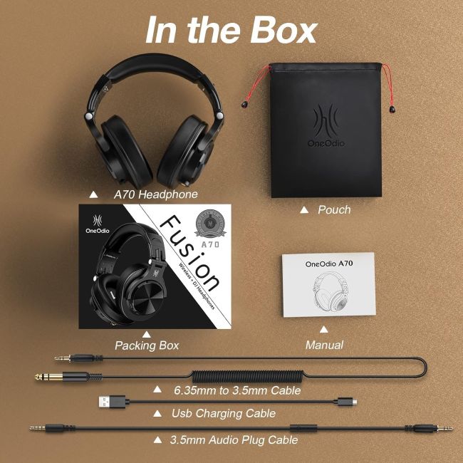 OneOdio A70 Bluetooth Headphones with over-ear design for DJs