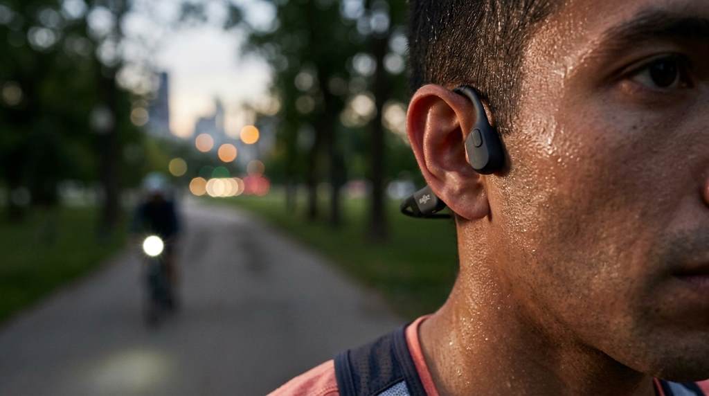 Shokz OpenRun bone conduction headphones during outdoor running