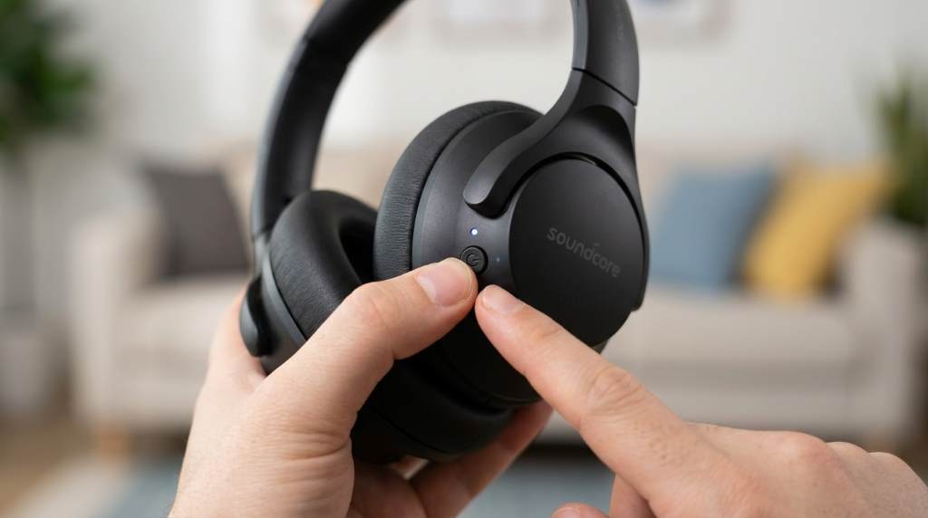 Soundcore earbuds inside charging case during reset