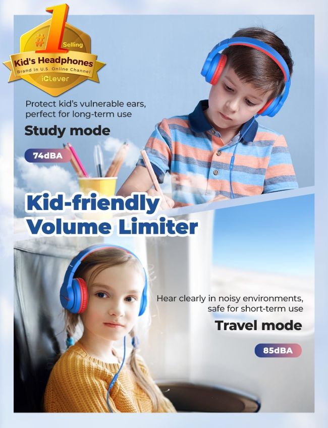 iClever HS19 kids over-ear headphones for school use in California