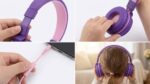Child wearing Ailihen Kids Headphones with adjusted headband