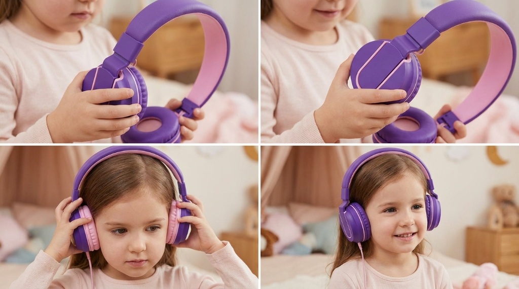 Ear cup cushion positioned flat over a child's ear