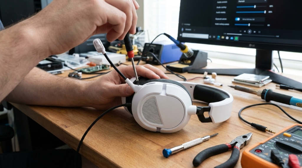 Gaming headset microphone boom adjusted near mouth