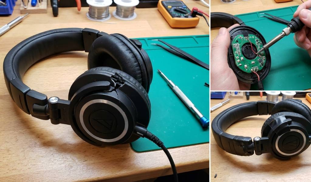 Replacement ear pads installed on ATH-M50x headphones